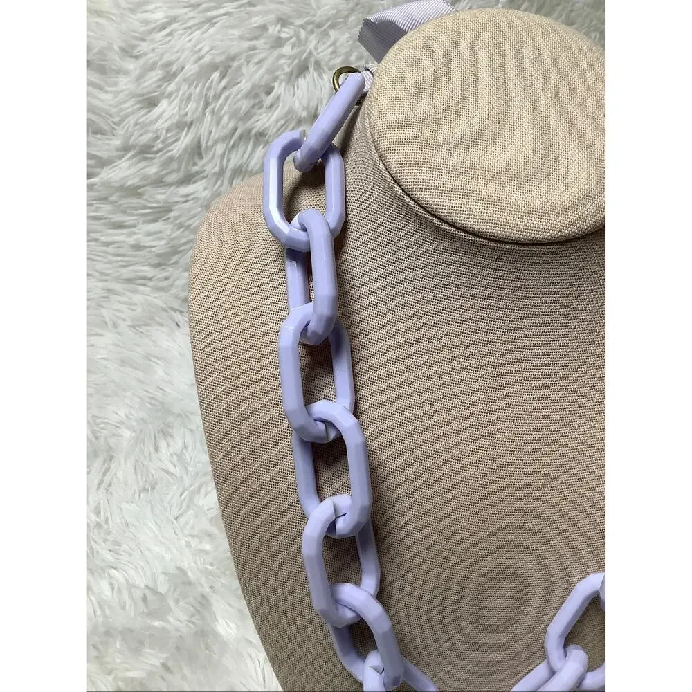 J. Crew Purple Acrylic Chain Link Ribbon Tie Statement Necklace Y2K Retro F16-26